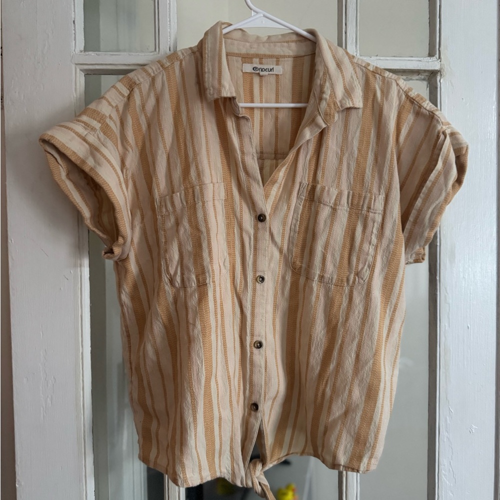Rip Curl Striped Button-Up Shirt - Cream & Mustard